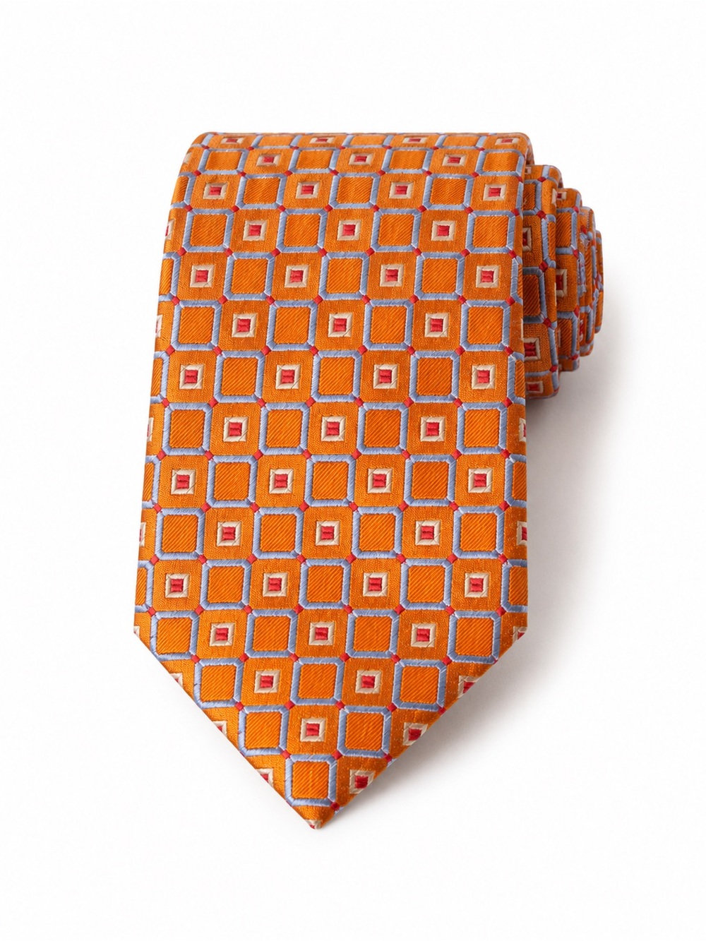 Canali Men’s 100% Silk Tie Orange Geometric Pattern 3.5”
